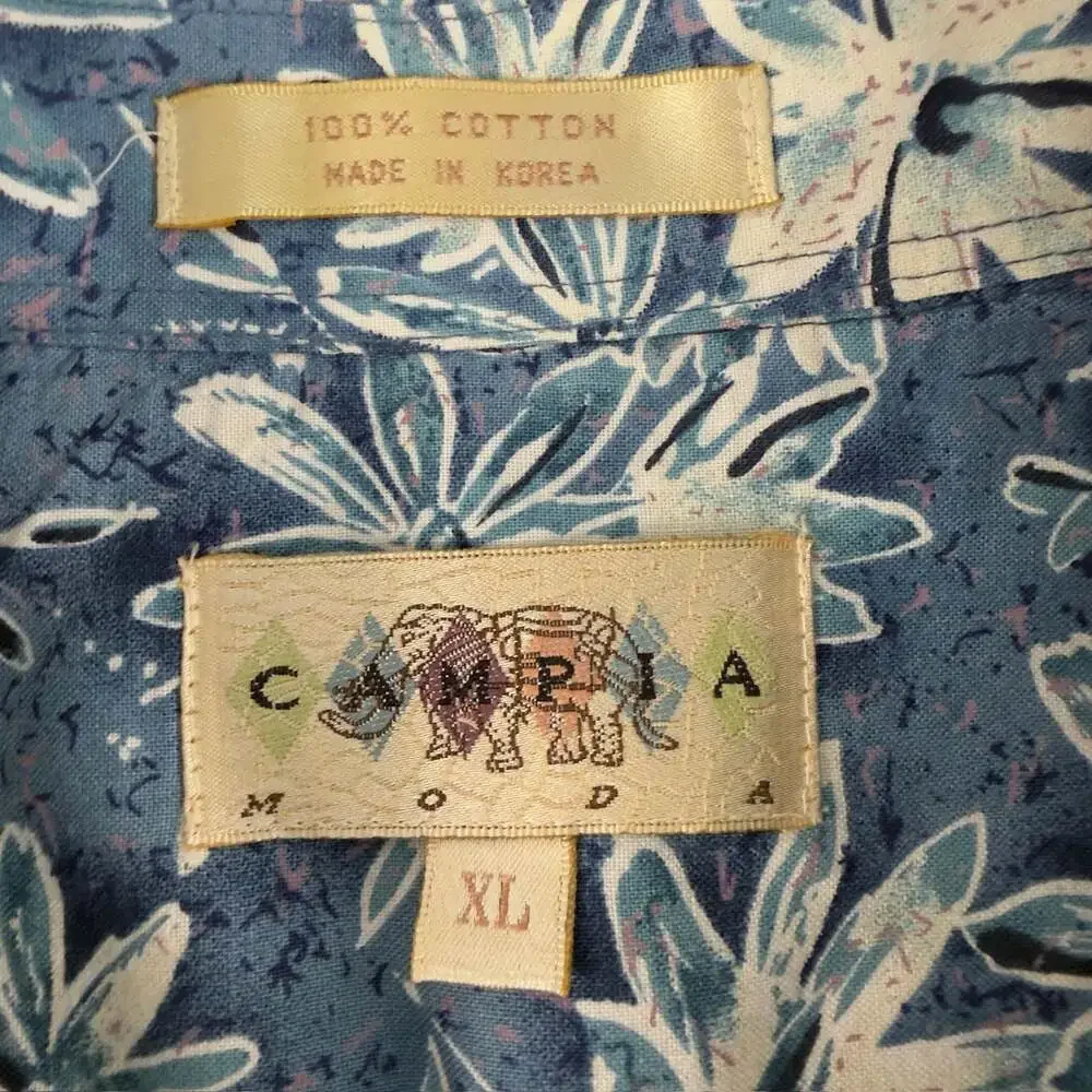 100% Cotton Campia Moda Floral Short Sleeve Button Down Shirt Size XL